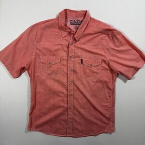 Cinch Modern Fit Men Western Snap Shirt‎ Orange Geometric Print XL Summer Cotton